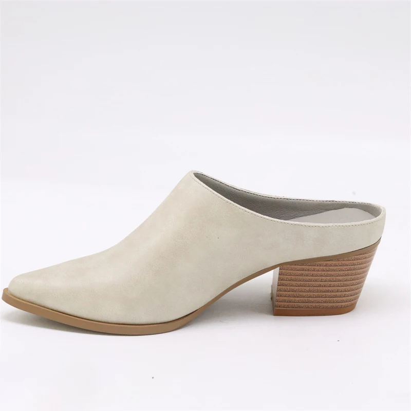 Point Toe mules shoes women leather women shoes high heel mules women mules shoes big size
