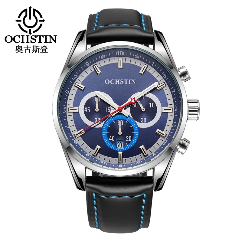 OCHSTIN 046 мужские наручные часы Топ Роскошные Брендовые Часы с хронографом Календарь натуральная кожа кварцевые для мужчин спортивные