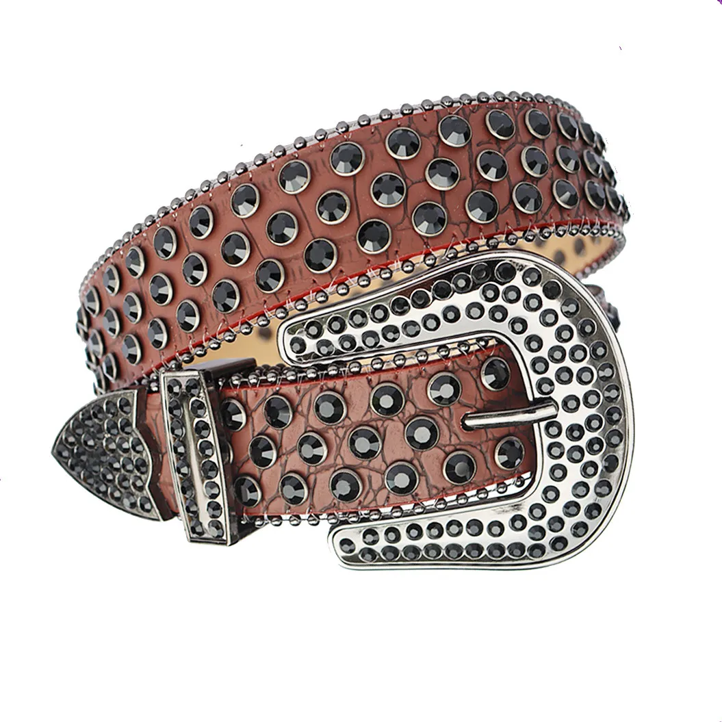 Fast Ship Stock Designer BB Western Cowboy Diamond Croco Genuine Leather Men Women Pink Gold Belt Luxury Rhinestone Belt Bling