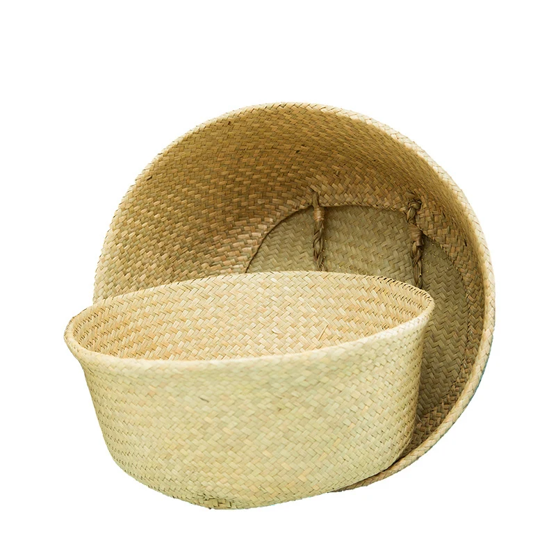 Hand laundry Seagrass Belly Storage Basket Seagrass Weaving Foldable Home Storage Bucket Toy Sundries Clothes Plants Basket