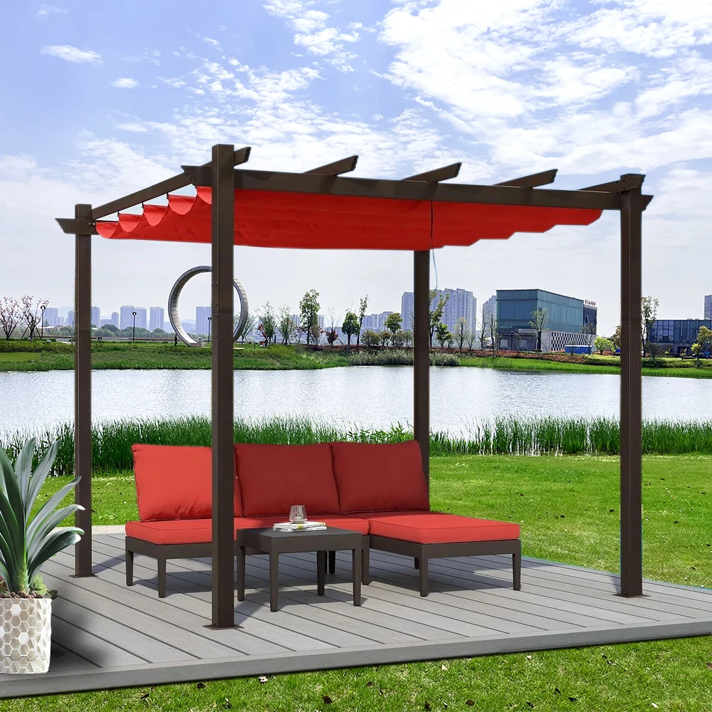 Outdoor Pergola Backyard Gazebo Canopy with Retractable Roof and Sturdy Build Cover Steel Frame Classic Pergola Gazebo