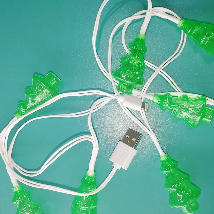 Christmas Tree Shaped LED light USB Charging Cable with 8led bulb for all Phone