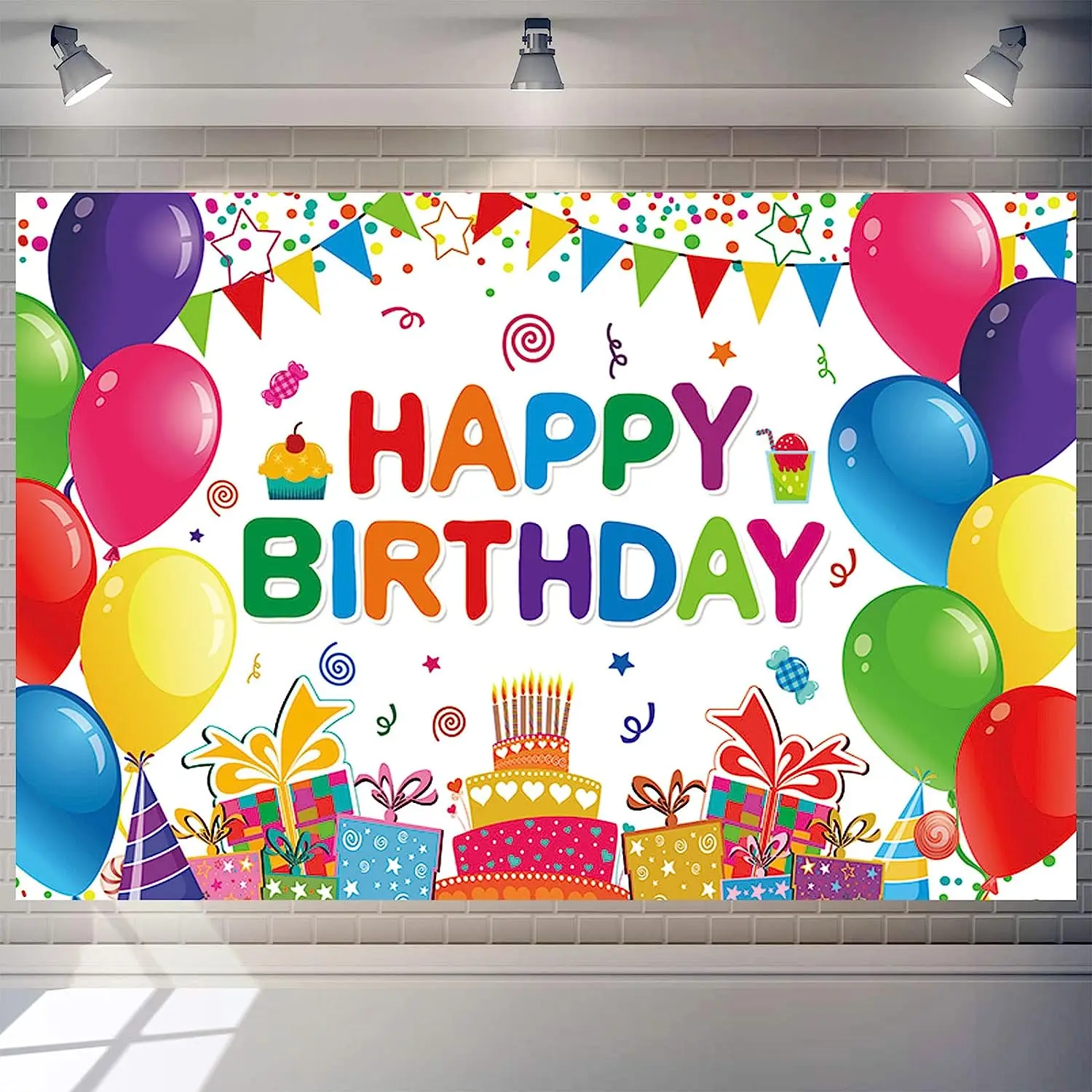 Wholesale Cheap Colorful Balloons Kids Happy Birthday Backdrop Banner for Girls Boys Birthday