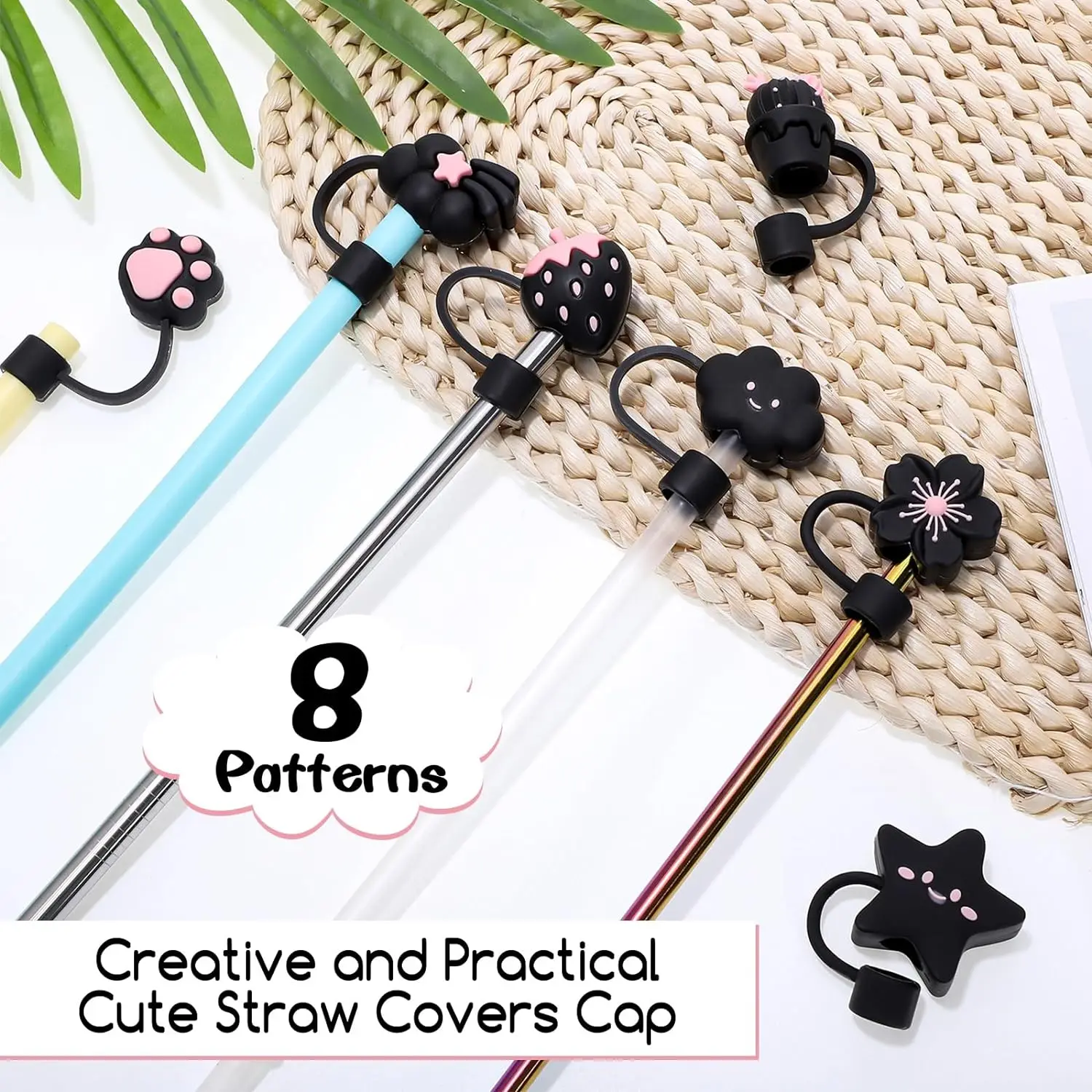 Black Straw Covers Cap,10mm Straw Toppers for 30&40 Oz Tumbler, Reusable Straw Tips Protectors for 0.4 Inch/10 mm