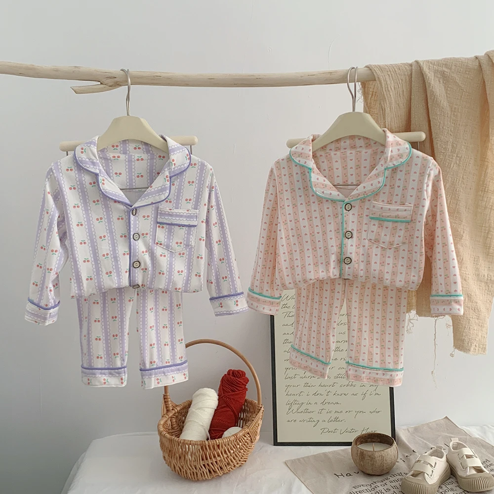 Purorigin Clothing Child Girl 2024 Spring Autumn Long-sleeved Fashion 2 PCS Girls Pajama Set Kids Nightwear Pyjama Sleepwear