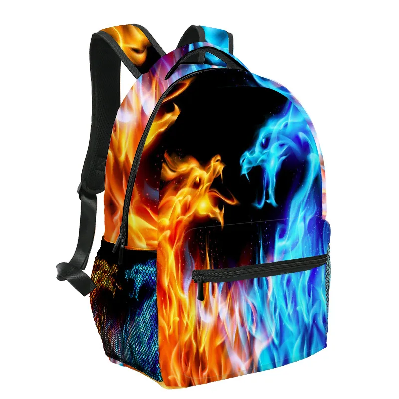 Yuhong Red Blue Fire Dragon School Laptop Backpack Teens School Bags Animal Water Resistant Bag