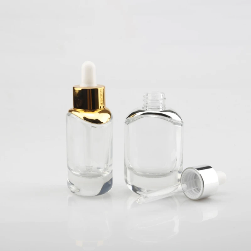 Cosmetic 30 ml Skincare Essential Oil Hair Serum Flast Shoulder Bottle Frosted Clear Pipette Dropper Glass Bottles