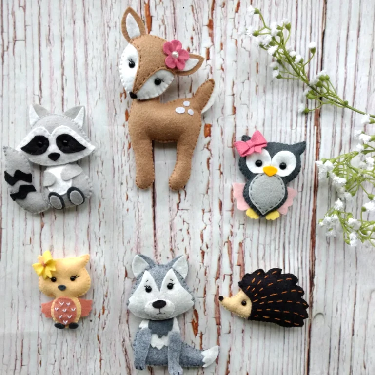 Woodland felt Stuffed animals Handmade Educational toys Felt forest animals Felt animal ornament