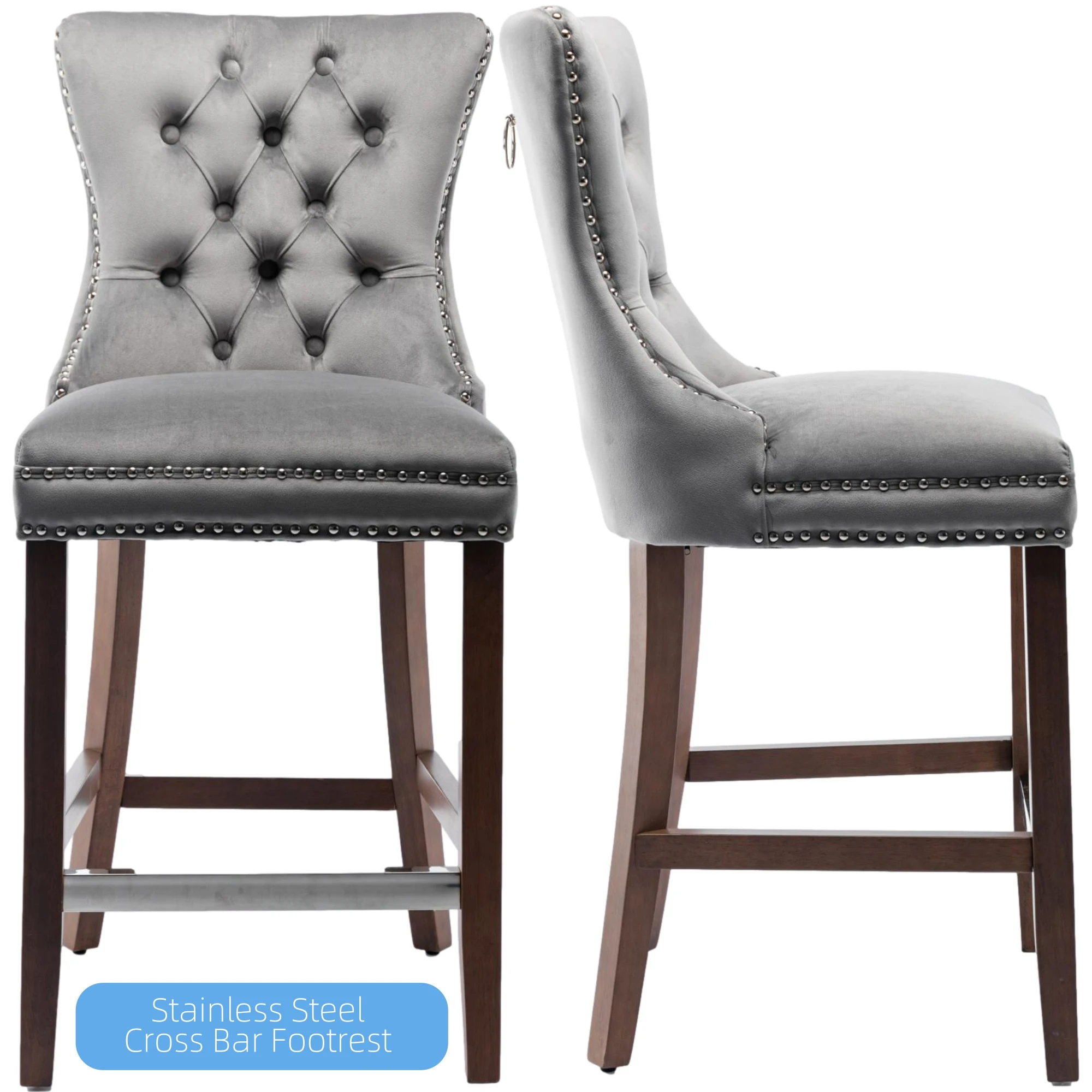 Стильный Бархатный бархатный барный стул из массива дерева