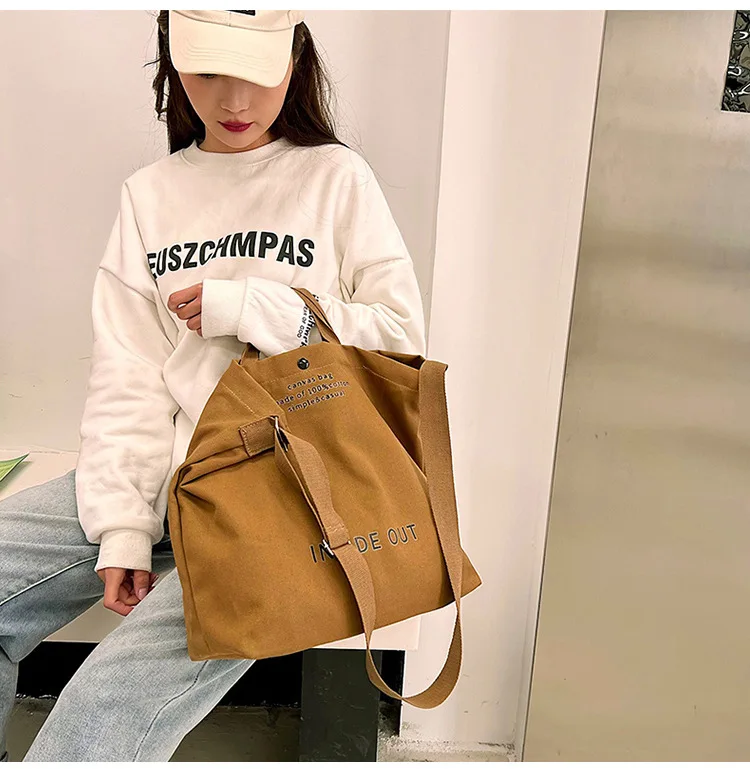 Large Oversize Weekend Thick Fabric Canvas Cotton Shopping Tote Bag Women Fashion Handbag With Long Strap