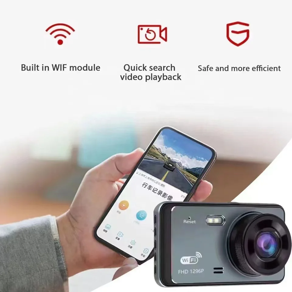 New 1296p Wide Angle  4-inch touch screen WiFi IPS screen 1296P 170 Degree Wide Angle dual lens dashcam