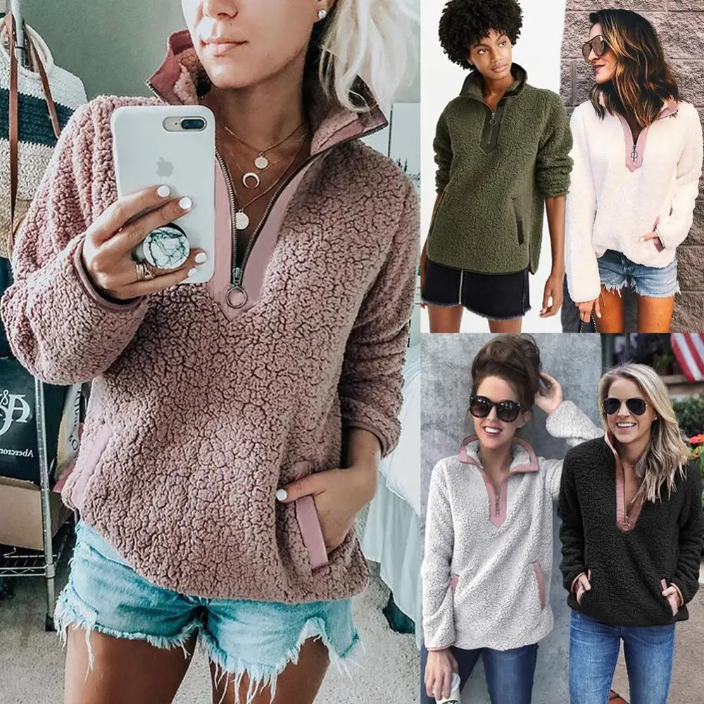 
2019 winter women front zipper pocket stand collar woman warm coat 