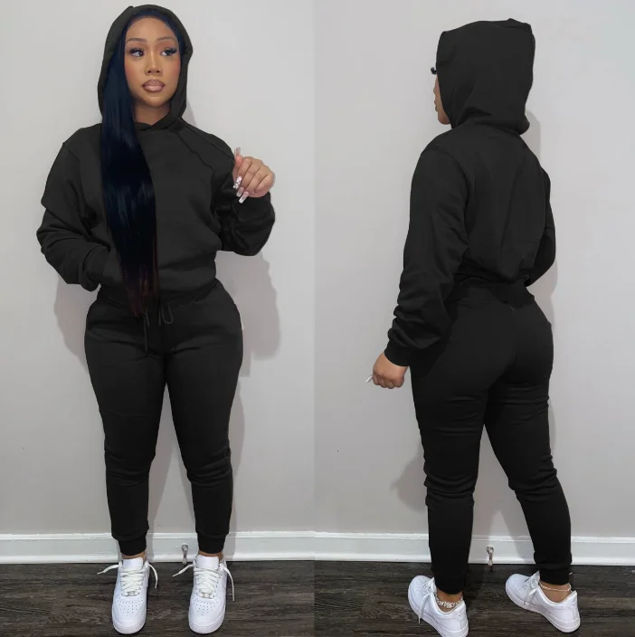 Fall winter XS-3XL pullover drawstring Jogger sweatpants and hoodie set 2022 two piece sweat suits thick fleece women tracksuits