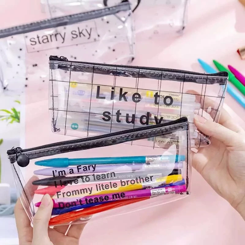 2023 New Popular Transparent PVC pencil case school plastic pencil pouch Travelling cosmetic pouch with zip