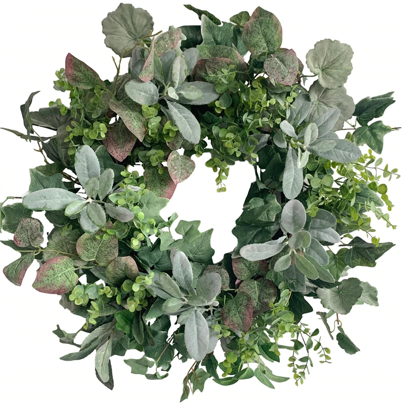
lambs ear wreath eucalyptus wreath grapevine base hot selling support OEM 