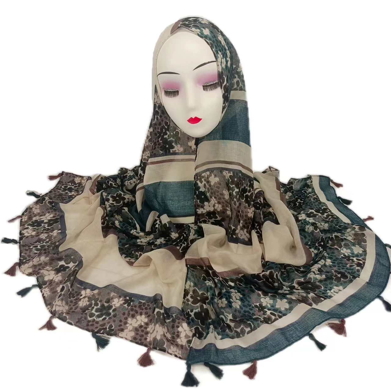 Wholesale Customized Ladies Printed Cotton Viscose Turban Shawl Fashion Patchwork Pattern Cotton Scarf