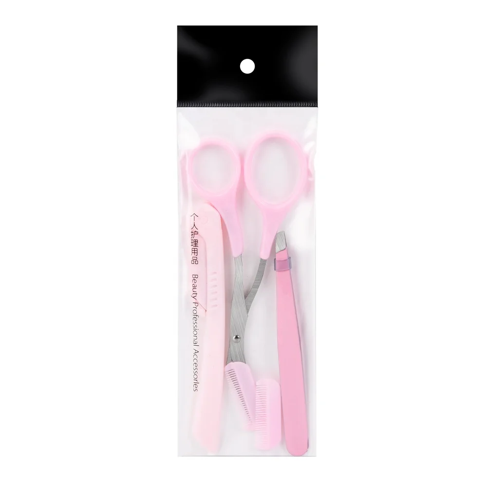 
3pcs Beauty Makeup Black Pink Tweezers Extension Scissor Razor Eyebrow Grooming Kit 