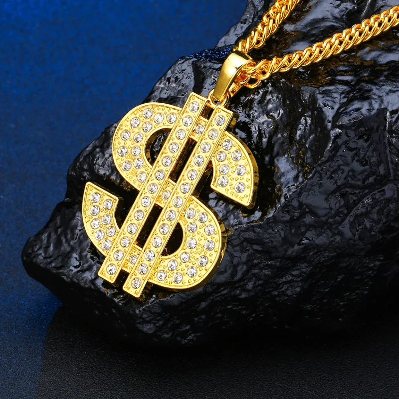 High quality hip hop nightclub Alloy exaggerated personality pendant 18K gold Plated chain dollar symbol gold necklace