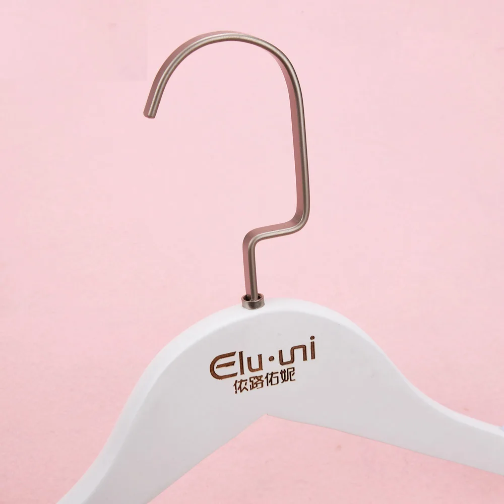 Luxury customized logo white hanger woman suit white clothes hanger wooden gold hook wholesale