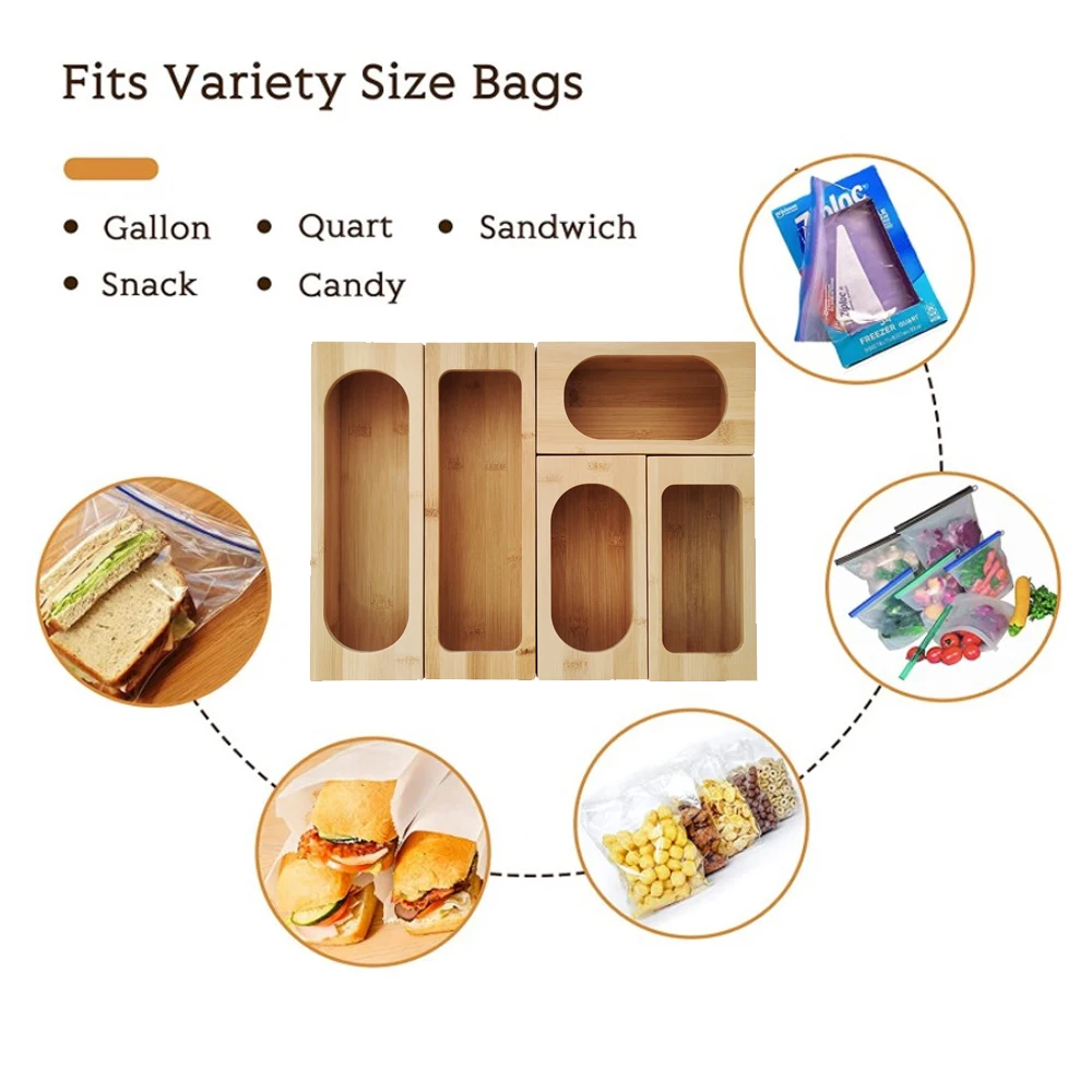 Kitchen  drawer storage It can be assembled and used Bamboo storage box five sets