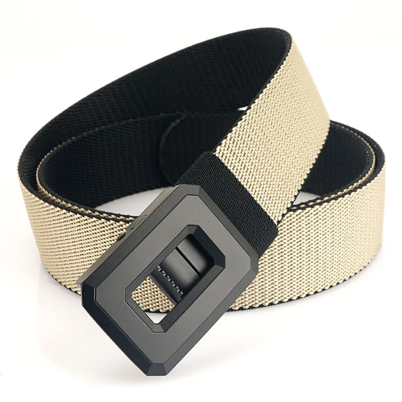 New Casual Elastic Belt Hollow Rotating Double-Sided with Alloy Buckle Available in Polyester
