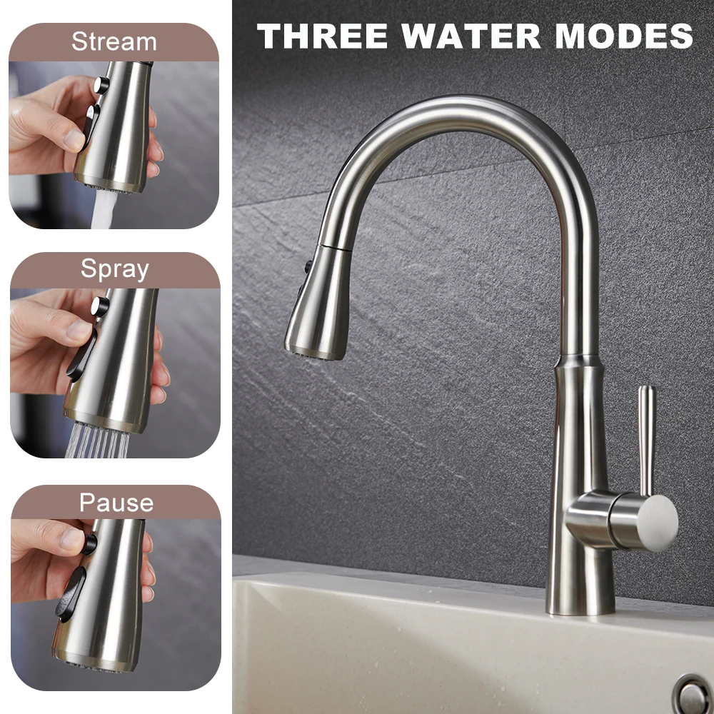 Modern Kitchen Faucet Long Goose Neck Ceramic Cartridge Stainless Steel Kitchen Tap Pull Down Kitchen Sink Faucet