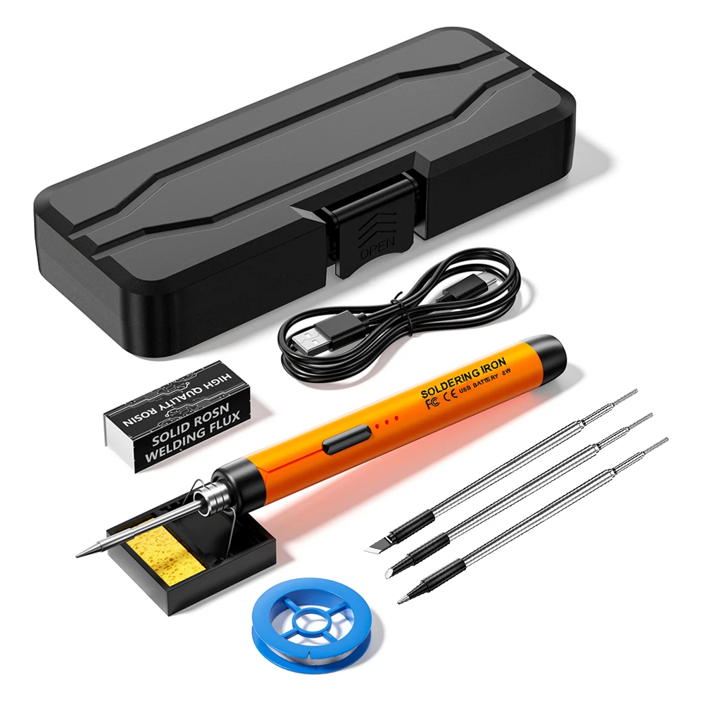 Good Quality Type-C 5V8W Portable Cordless USB Micro Electric Soldering Iron with 3pcs Soldering Iron Tips Solder Wire