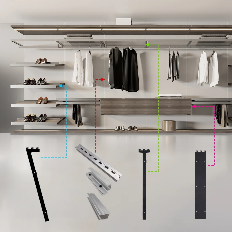 Weibang Aluminium Black Wood Grain Wall Mounted System Aluminum Walk in Wardrobe Closet