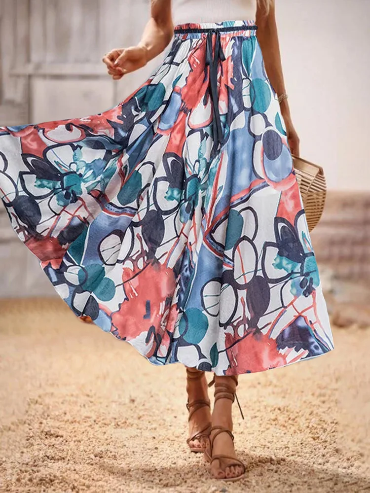 Best Selling Boho Style High Waist Skirt Floral Printing Bohemian Long Maxi Skirt