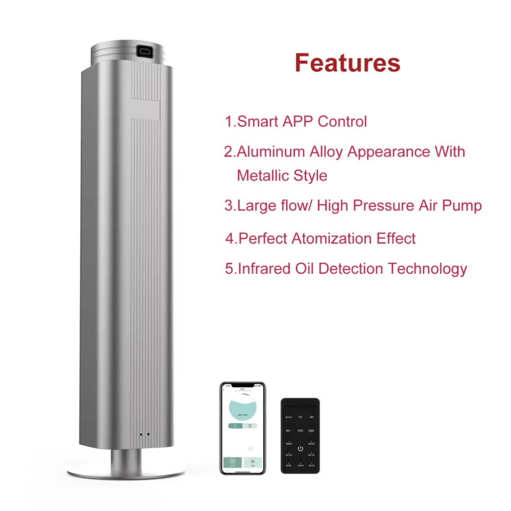 2024 Commercial Tower Large Area Waterless Oil Diffuser Aluminum Humidifiers For Large Room