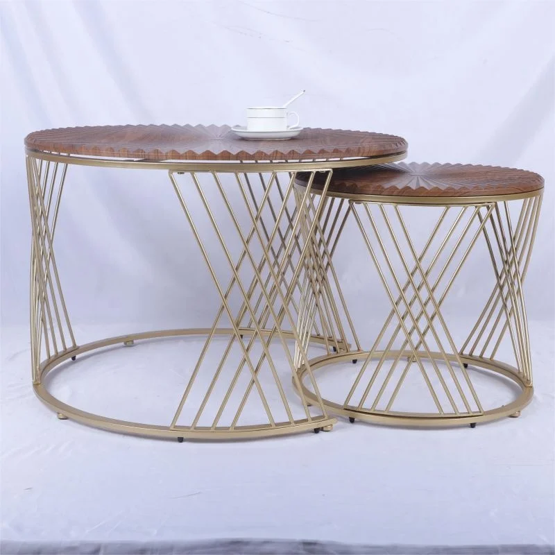 Luxury Nordic Ethiopian Modern Gold Metal Decorative Living Room Nesting Coffee Table Set Wooden Carved Center Coffee Tables