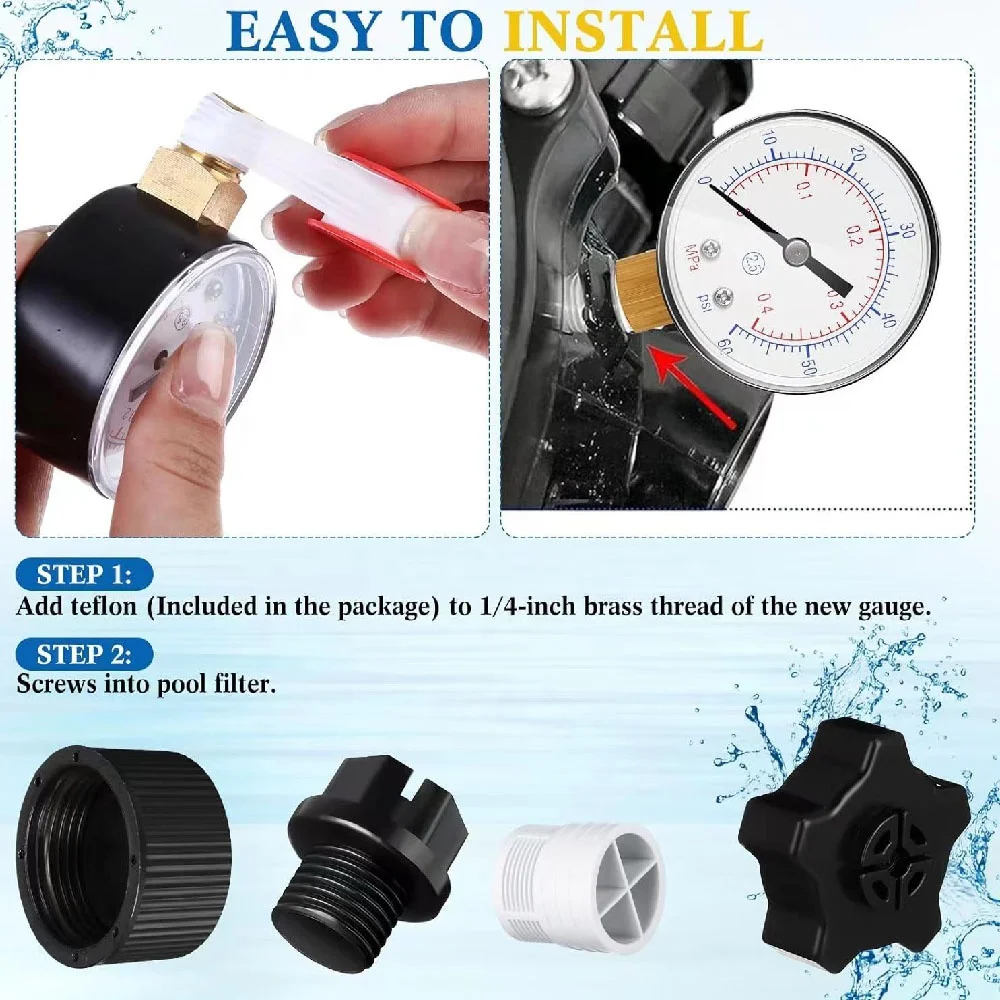 ECX270861 Pressure Gauge Replacement Drain Cap Pool Pump Pipe Plug with Gasket Compatible with Hayward Sand Filter