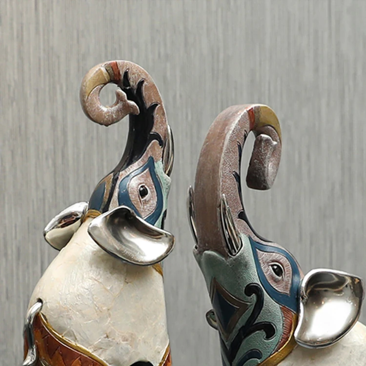 Luxury high end elephant Hotel Living room nordic corner resin cameo shell sculpture for wine cabinet