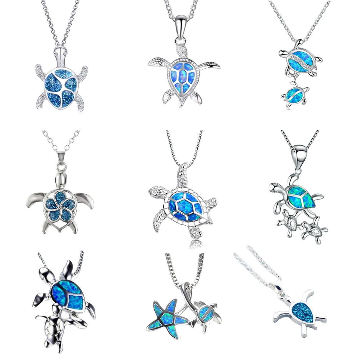 2024 Trendy Summer Beach Ocean Opal Women Necklace Coconut Tree Dolphin Turtle Starfish Blue Opal Star Necklace