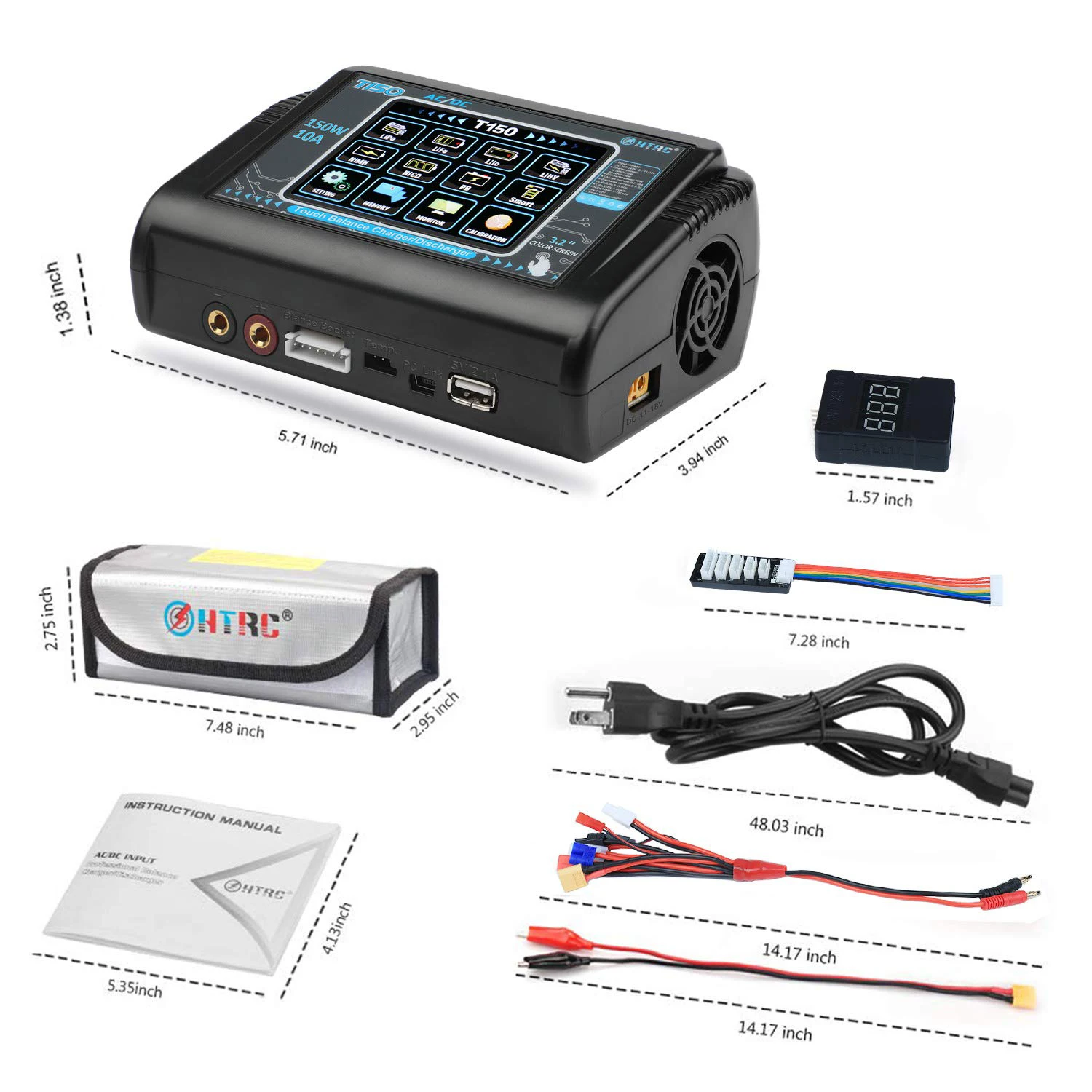 Hot HTRC T150 AC/DC RC Lipo Balance Smart Charger Discharger 150W 10A Touch Screen for LiPo LiHV LiFe Lilon NiCd NiMh Pb Battery