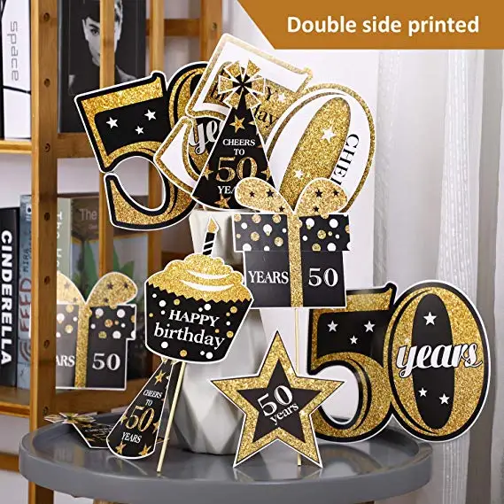50th Birthday Party Decoration Set Golden Birthday Party Centerpiece Sticks Glitter Table Toppers Party Supplies