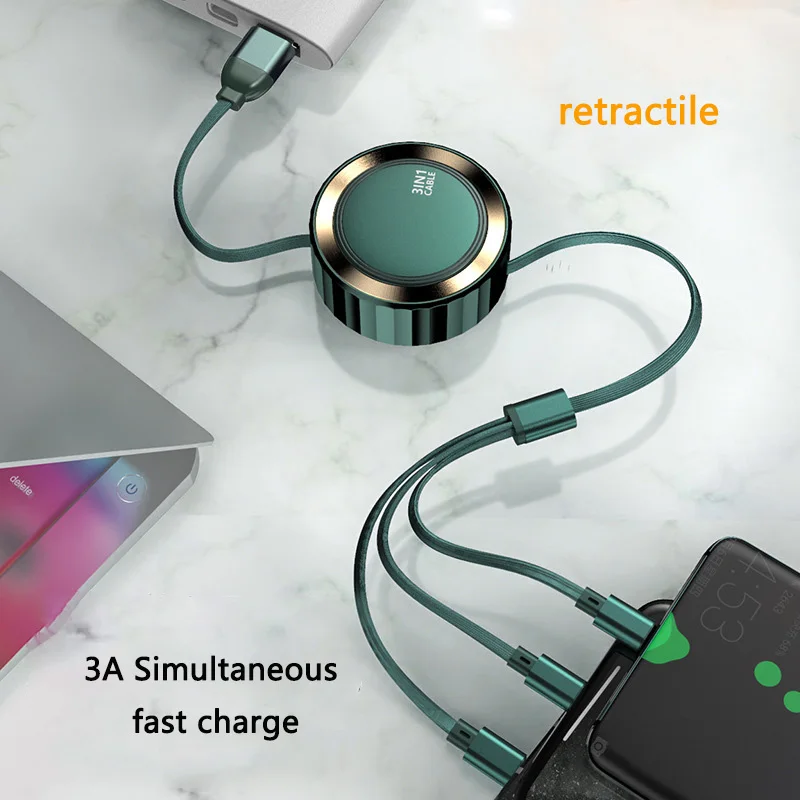 3 in 1 charging cable mobile phone charging line 3A fast charging telescopic cable