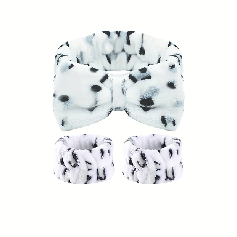 Coral Fleece Leopard Print Fashionable Headband for Women, Makeup and Face Wash Three Piece Set