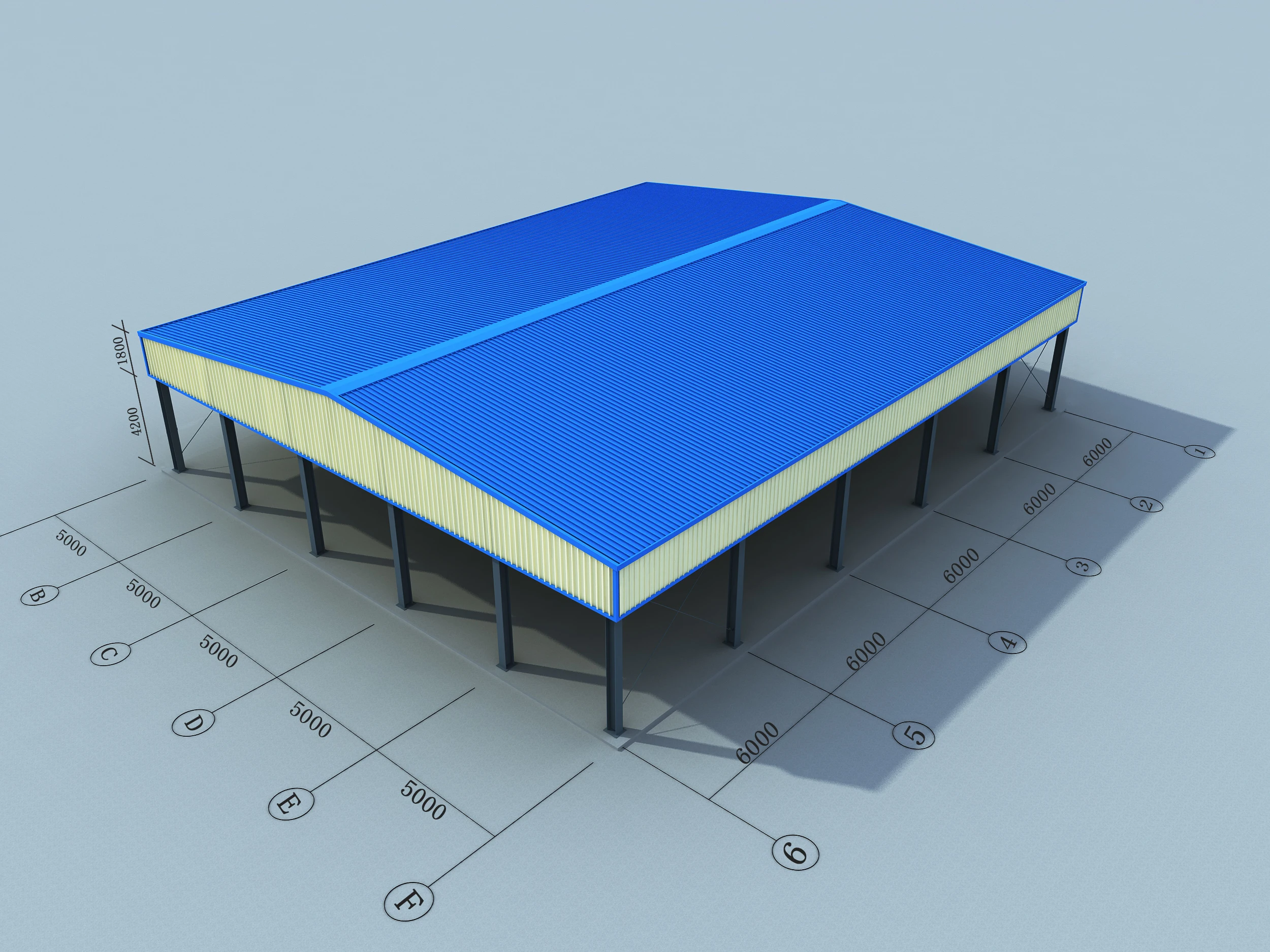 ONE-STOP Service 500-5000 Square Meters Prefabricated Steel Structure Frame , Portal Frame Steel Structure Steel Frame Building