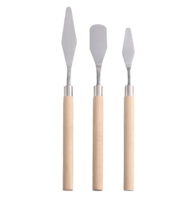 3 Different Size Wooden Handle Painting Palette Knife Spatula For Mixing Oil Paint Paint Spatula
