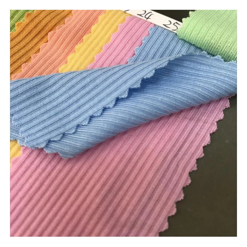 95%Polyester 5% Spandex DTY Two Side Brush Rib Plain Dyed Fabric Stretch P/D Polyester Rib Knit Fabric