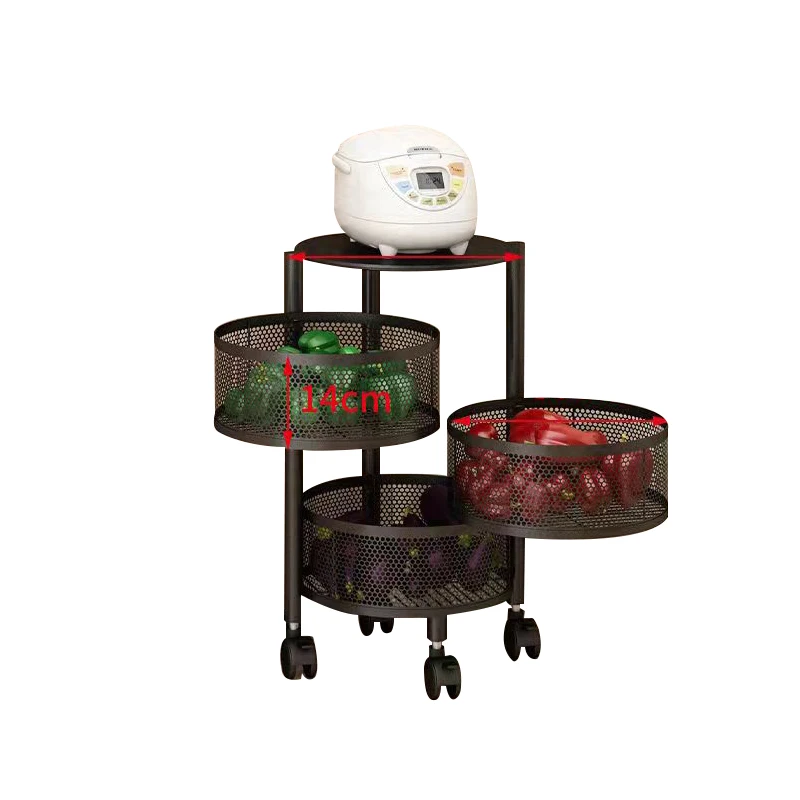 Round Multi-layer Floor Mobile Household Kitchen Rotating Shelf With Wheels