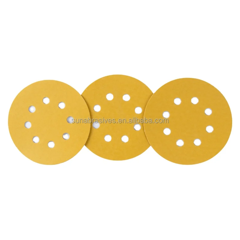 P60 - P800 6 inch 7holes factory  hook and loop gold sand paper disc  DH85