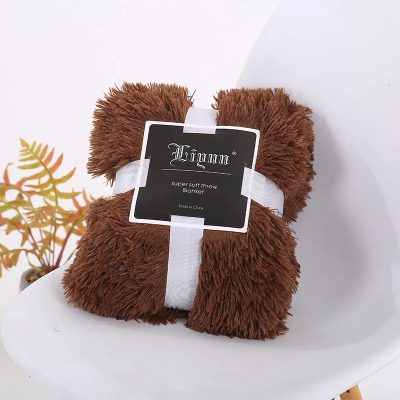 Solid Color Fluffy PV Long Plush Fleece Blanket Super Soft Luxury Faux Fur Throw for Bedding