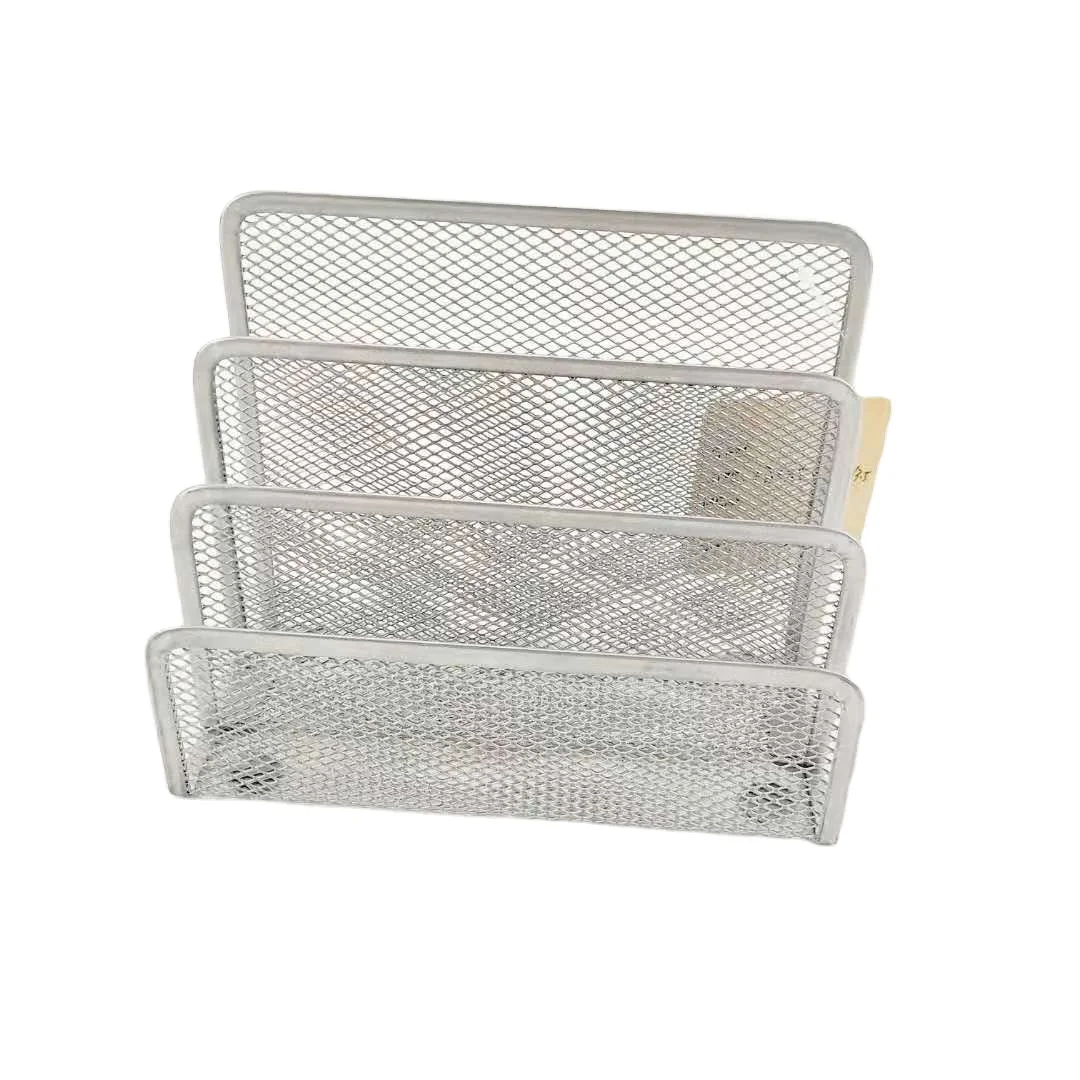 Grey Metal Mesh with 3 Slots Office Supply Organizer Desk Mail Letter Paper Letter Holder Storage Holder Mail Organizer