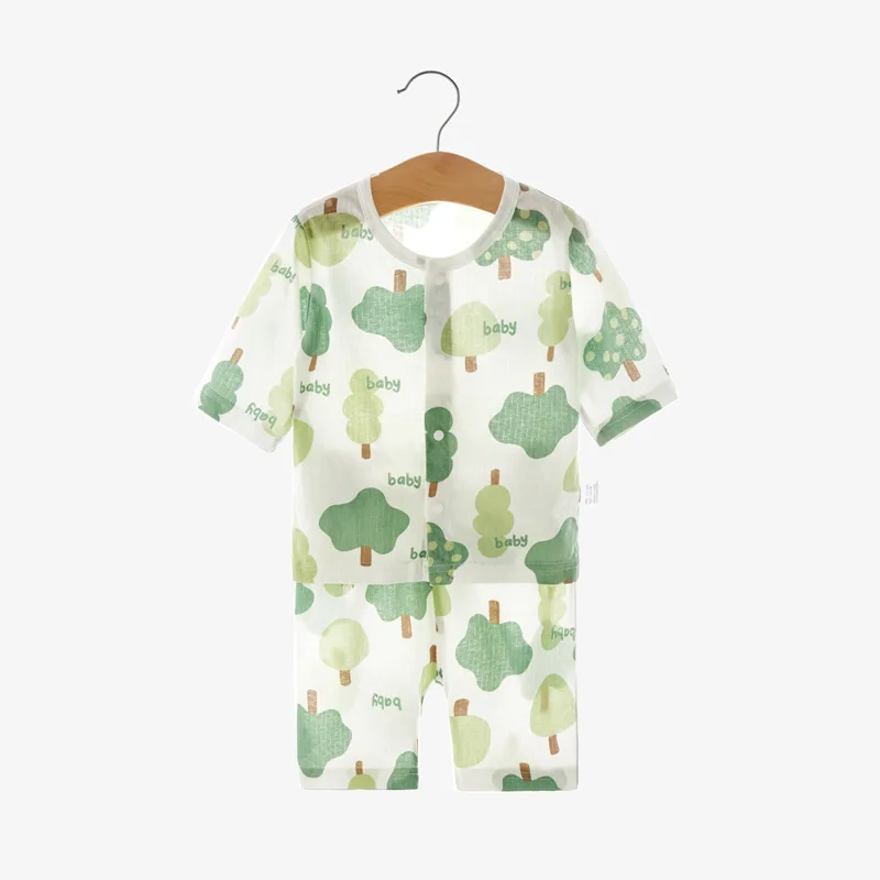 Factory Price Children Three Quaters Sleeve Pants Summer Cool Cotton Print Clothes Set