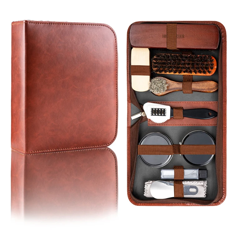 7pcs men and women leather shoes cleaning care tool accessories kit with shoe oil and horse hair brush