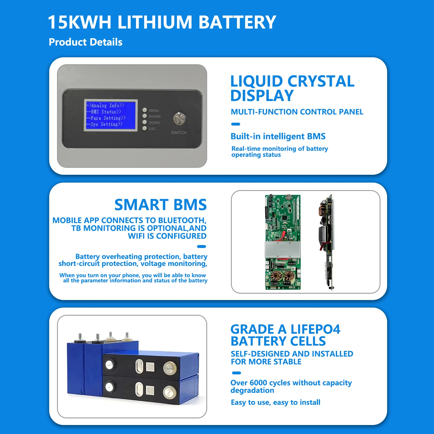 48V Energy Storage Battery Pulley 5Kwh 10Kwh 15Kwh 51.2V 100Ah 200Ah 300Ah 280Ah Lifepo4 Lithium Ion Batteries With Bms