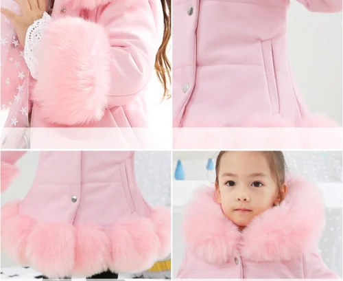 
Girls Kids Padded Quilted Winter Coat Jacket Puffer Fur Hooded Long Parka Coats 