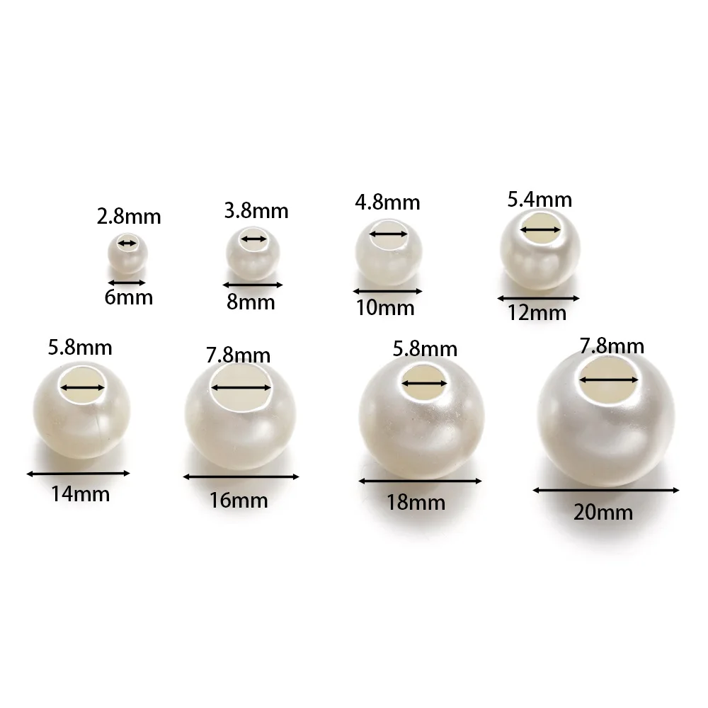 JC Good quality abs imitation pearls 6-20mm white round big hole beads abs pearl beads for DIY jewelry